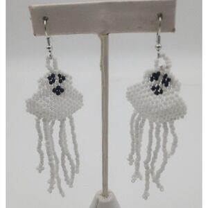 Fun beaded Halloween not spooky/ scary GHOST dangle pierced earrings
